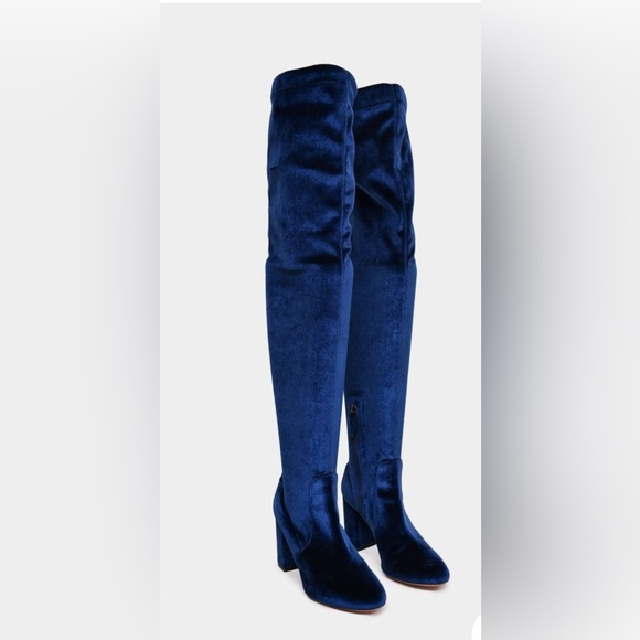 Stunning Velvet Blue Over-the-Knee Boots w/side zip, round toe & block heels🔥🔥🔥 - Picture 9 of 10